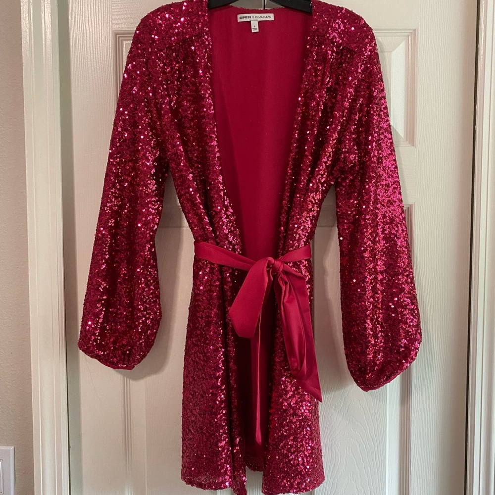 Pink sequin wrap dress